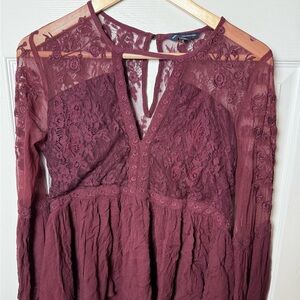American Eagle Outfitters Burgundy Lace Babydoll Womens M Coquette Soft Dainty